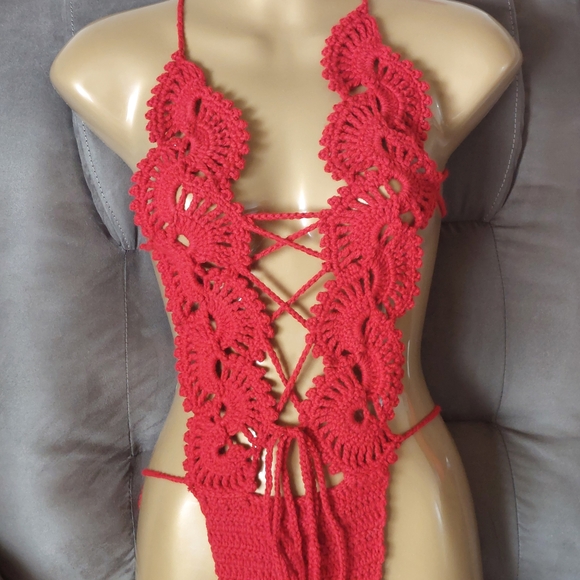 Other - Red Crochet Monokoni Swimsuit